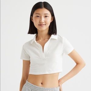 H&M White Collared Crop Top